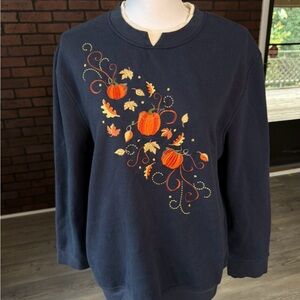 Speculation Women’s Fall‎ Pumpkin Sweatshirt Large Navy